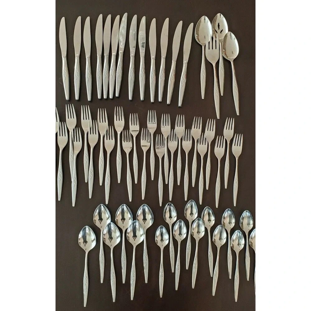 4 Salad Forks Oneida Community‎ Woodmere Textured Wheat Leaf Stainless MCM